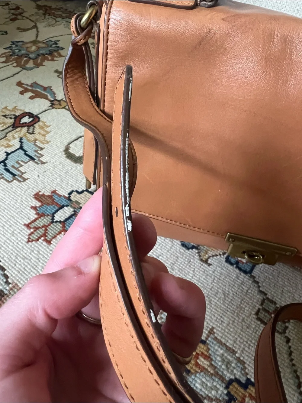 FOSSIL Memoir Messenger Bag - Tan Cowhide Leather Top-Handle Satchel